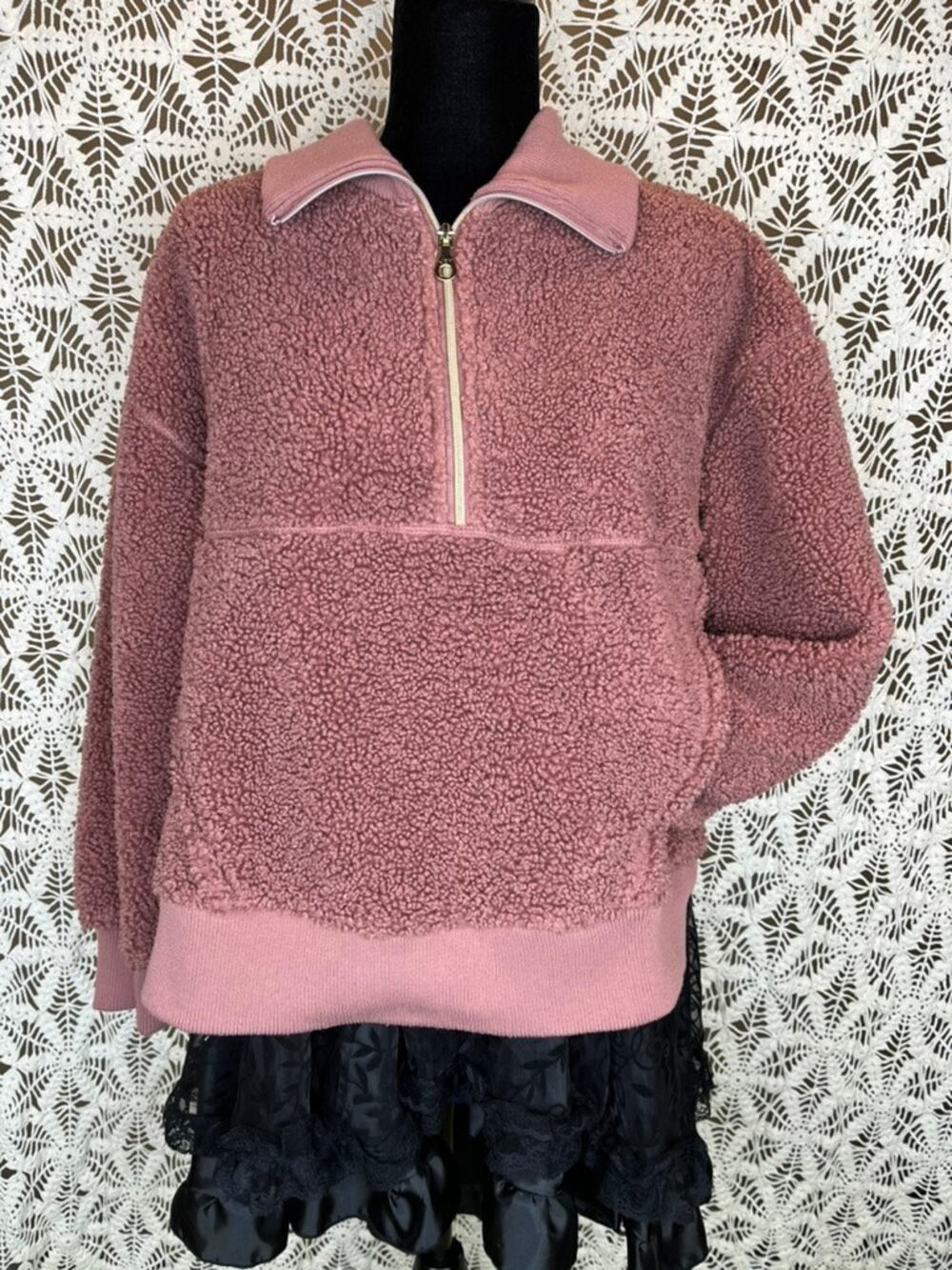 JoyLab Sherpa Pink Quarter Zip Pull Over Jacket